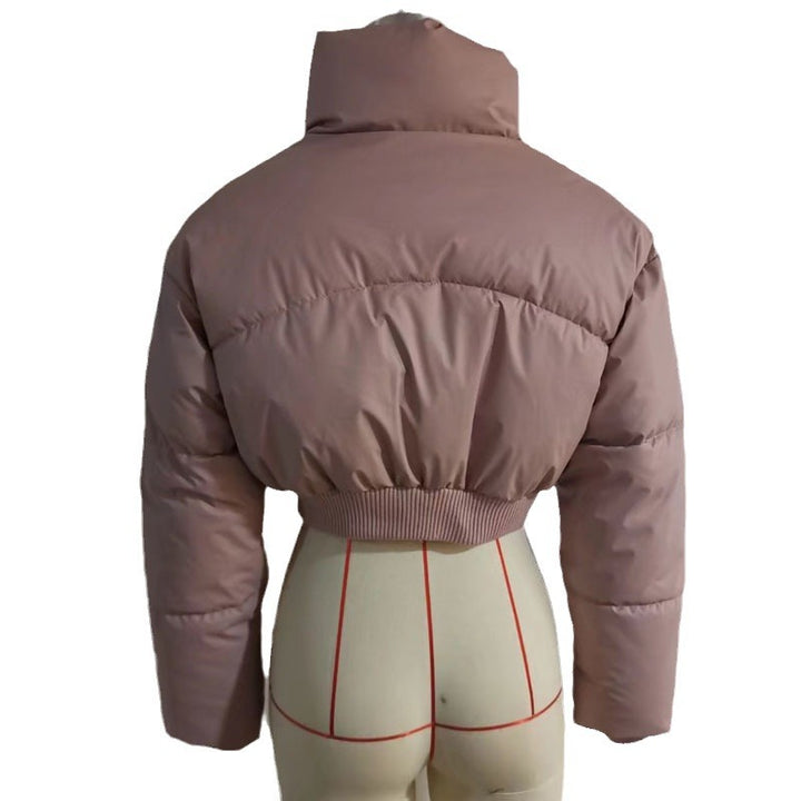 Damen nan kurz geschnittene gesteppte Cropped-Steppjacke mit hohem Stehkragen, verdecktem Reißverschluss und elastischem Rippenbund Drune
