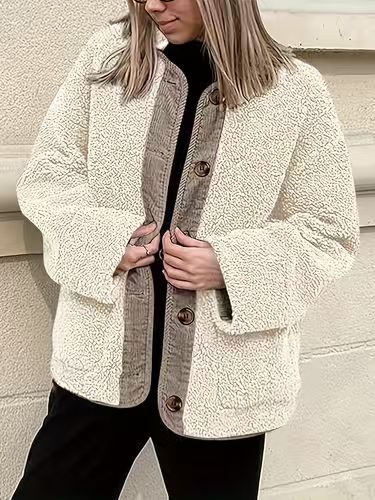 Damen Kuschelige Teddyjacke mit Knopfverschluss und weiter Schnitt Drune