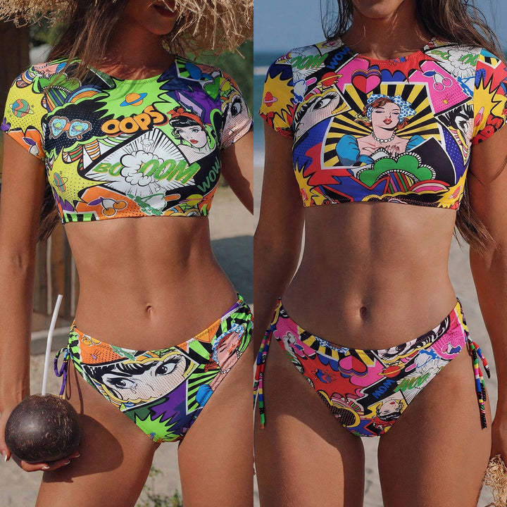 Damen Crop-Top Bikini mit floralem Design Drune