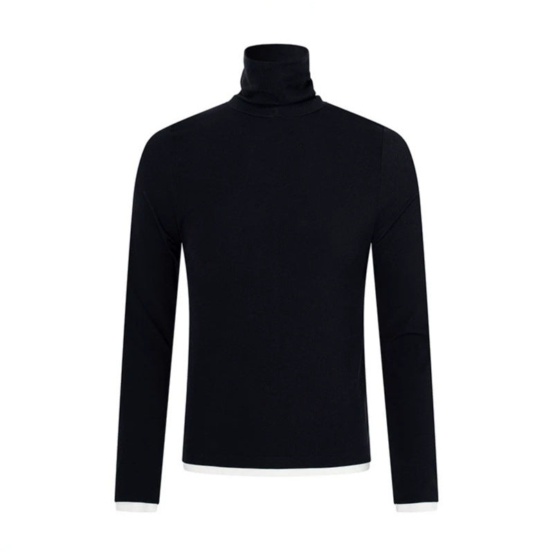 Herren Slim-Fit Rollkragen-Feinstrickshirt mit Melange-Jersey und Stretch Drune