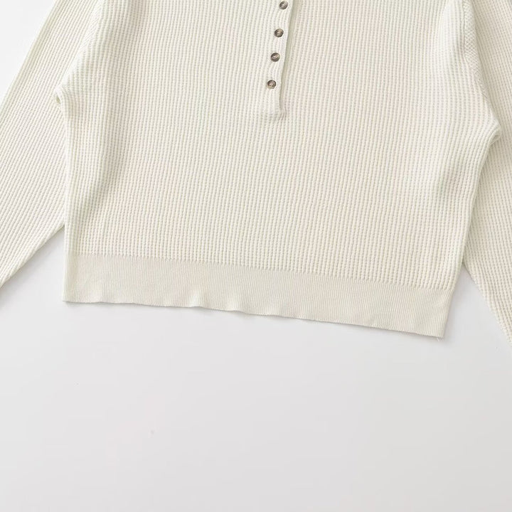 Damen Grobgestrickter Waffelstrick-Pullover mit Henley-Knopfleiste Drune