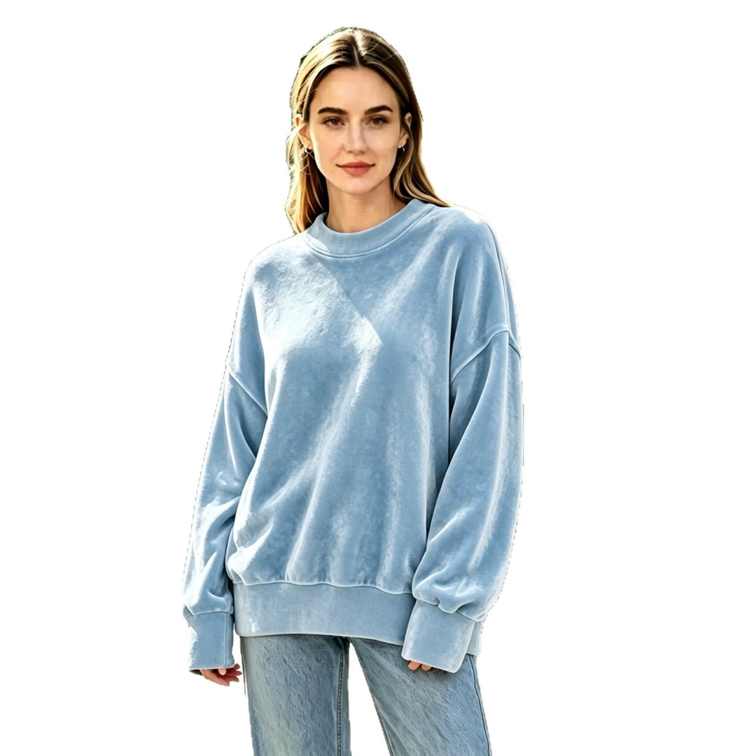 Damen Weicher Oversize-Samtpullover mit hohem Rundhals und überschnittenen Ärmeln Drune