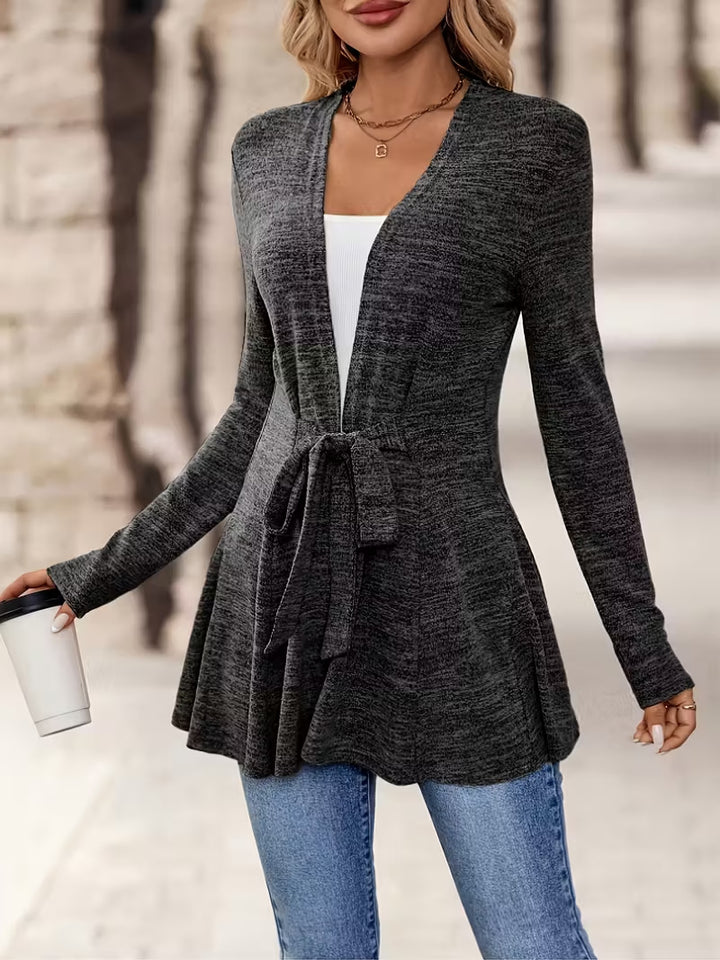 Damen Feinstrick-Cardigan mit Bindegürtel und ausgestelltem Saum Drune