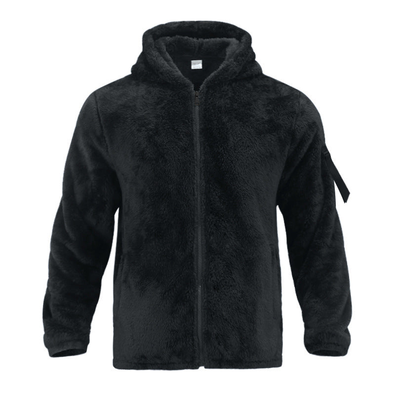 Herren nan Sherpa-Fleece Kapuzenjacke mit durchgehendem Reißverschluss und Ärmel-Tasche Drune