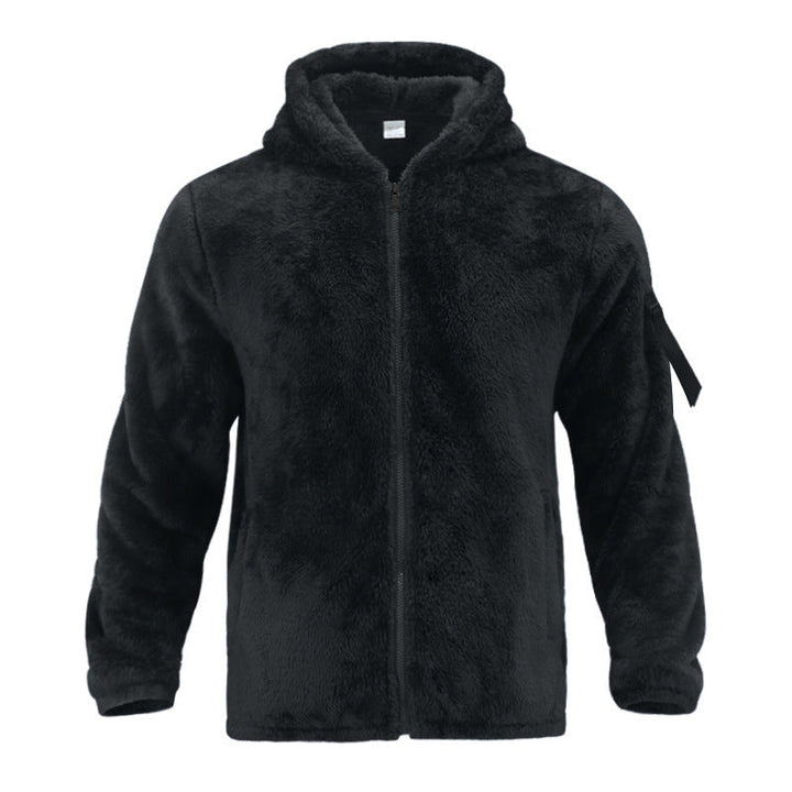 Herren nan Sherpa-Fleece Kapuzenjacke mit durchgehendem Reißverschluss und Ärmel-Tasche Drune