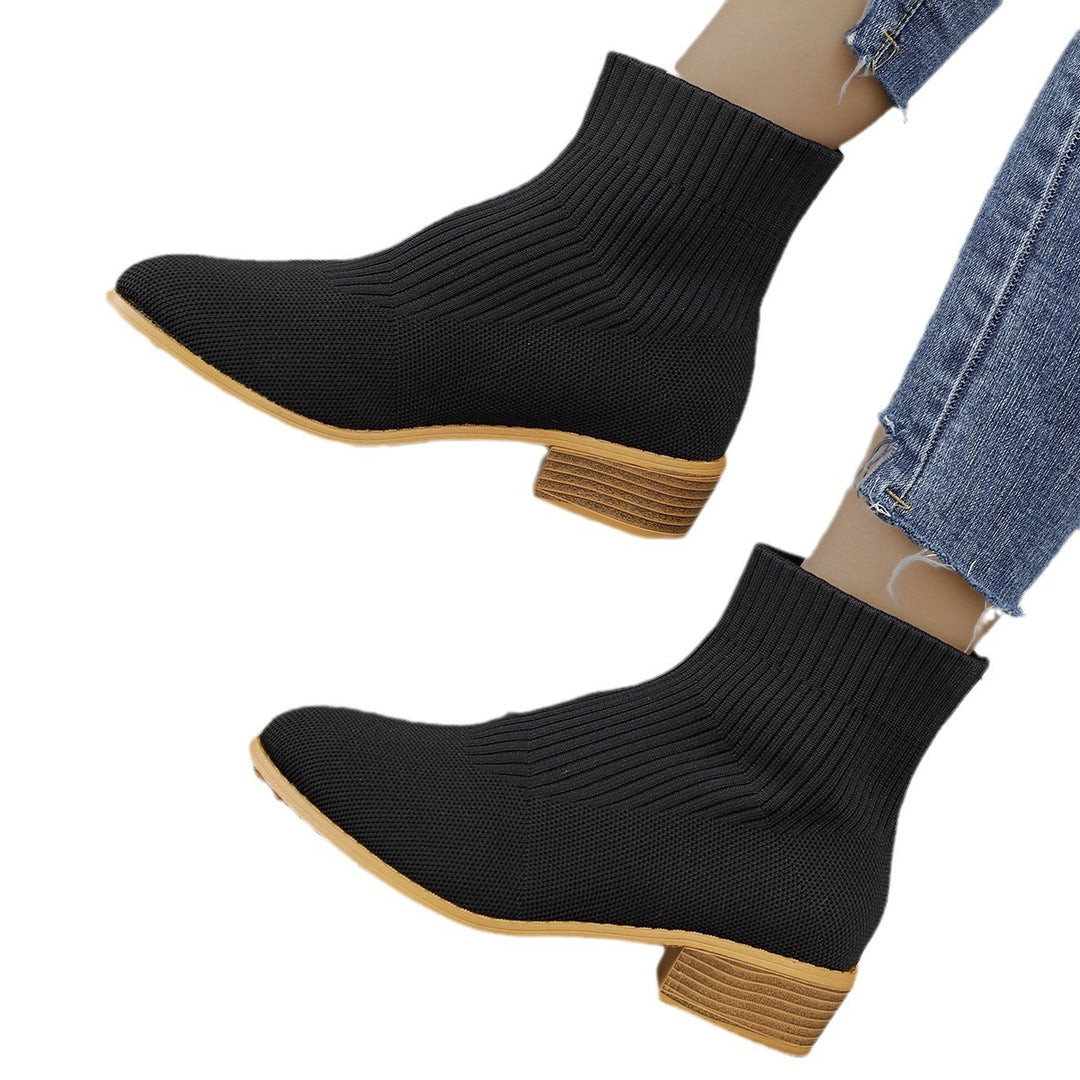 Damen nan gestrickte Sock-Ankleboots mit elastischem Schaft und niedrigem Holzblockabsatz Drune
