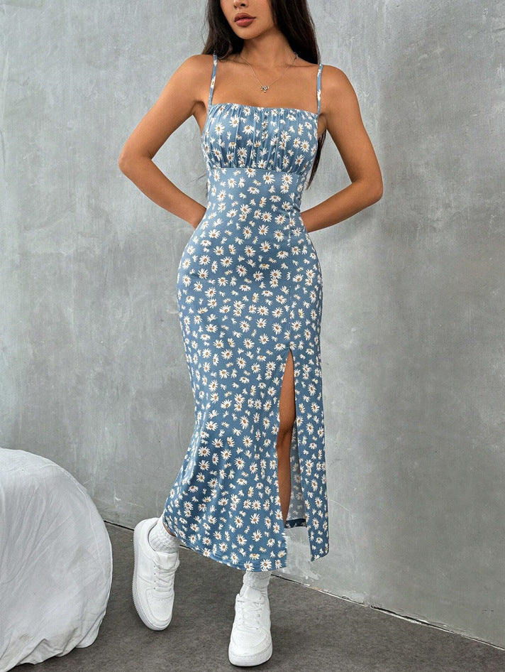Damen figurbetontes Midikleid mit Raffung und Schlitz Drune