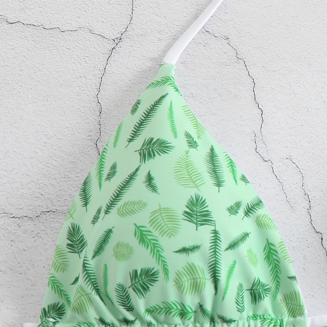 Damen trendiger Triangel-Bikini mit botanischem Muster Drune