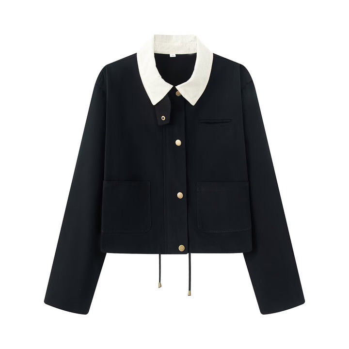 Damen lässige Jacke mit kontrastierendem Kragen und praktischen Taschen Drune