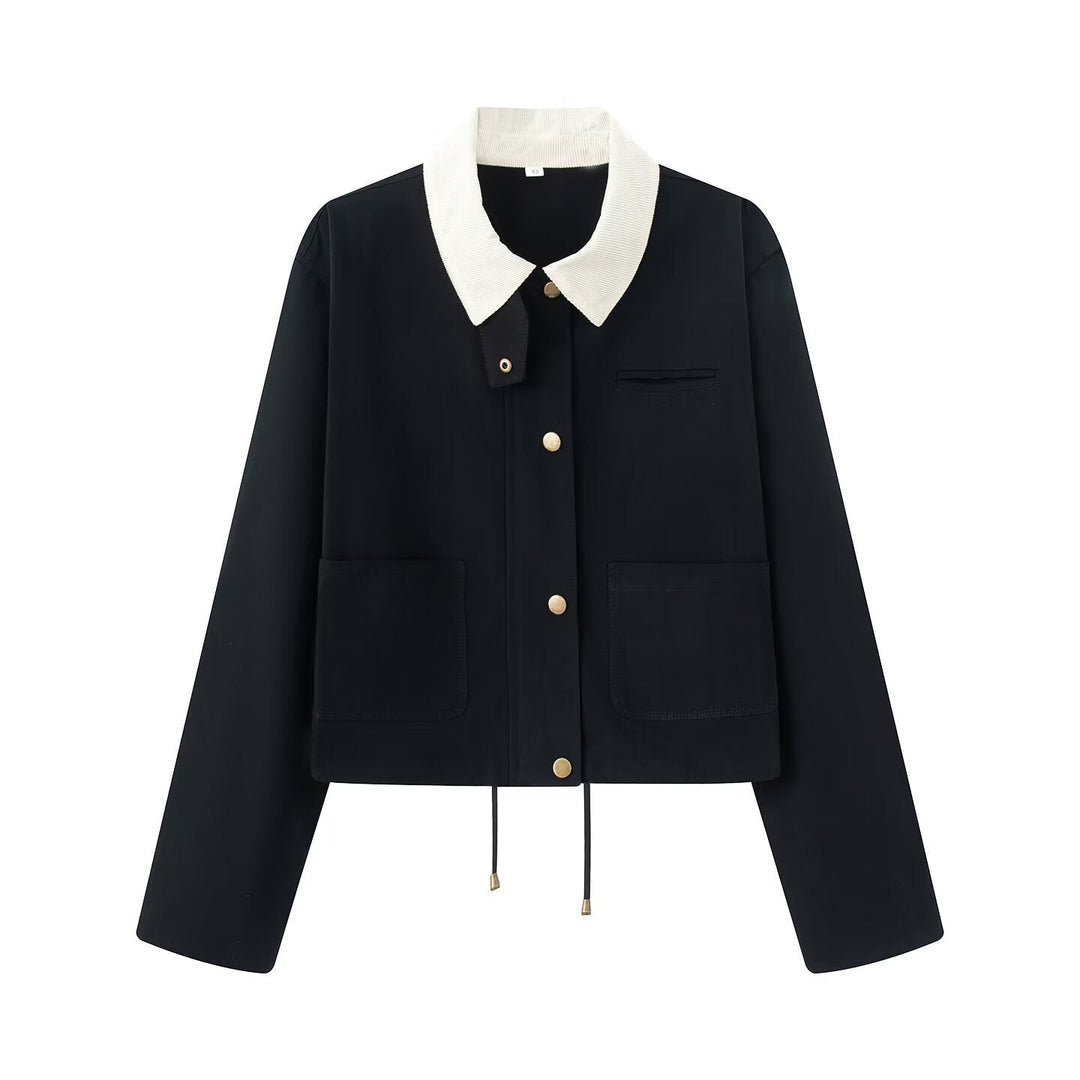 Drune | Damen Freizeitjacke mit Kontrastkragen & Taschen