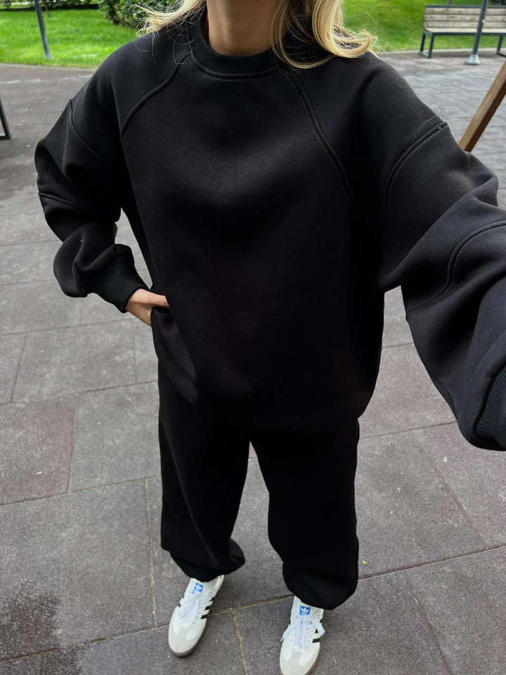 Damen Oversized Sweatshirt- und Palazzo-Jogginghose Set aus schwerem Baumwollfleece Drune