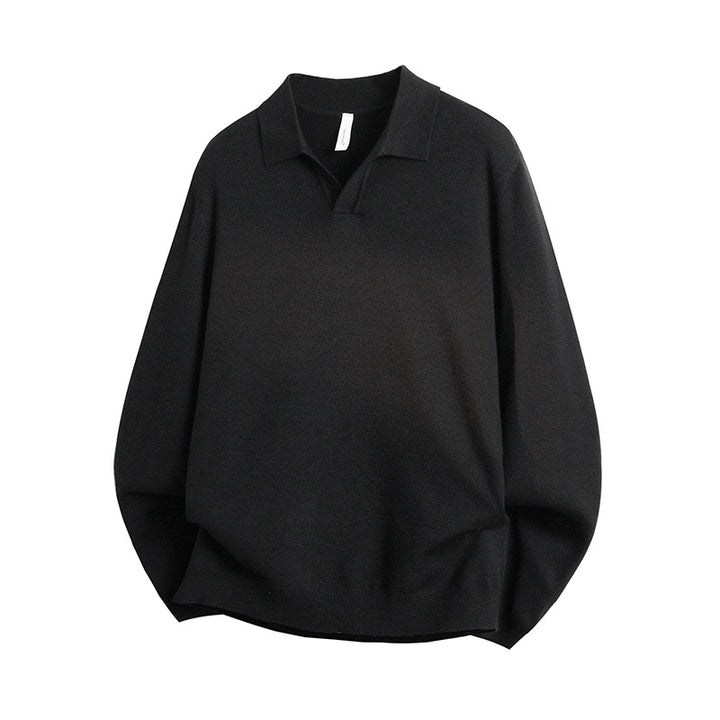 Unisex Oversized Polokragen-Feinstrickpullover mit weitem Schnitt Drune