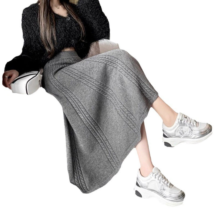 Damen Eleganter Midirock mit Zopfmuster und weitem Schnitt Drune
