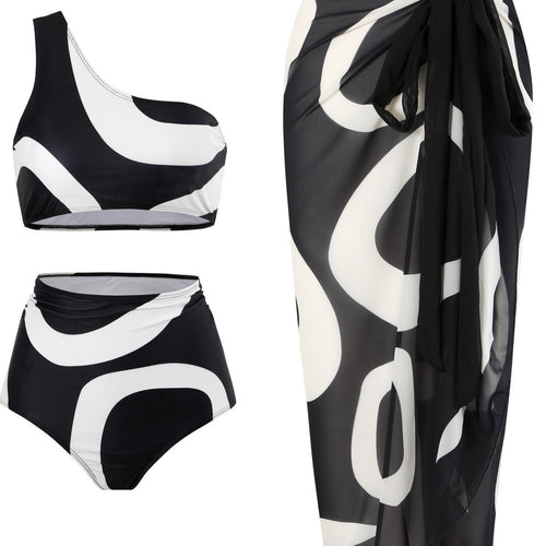 Damen Bikiniset mit asymmetrischem Oberteil und eleganter Wickel-Rock Drune