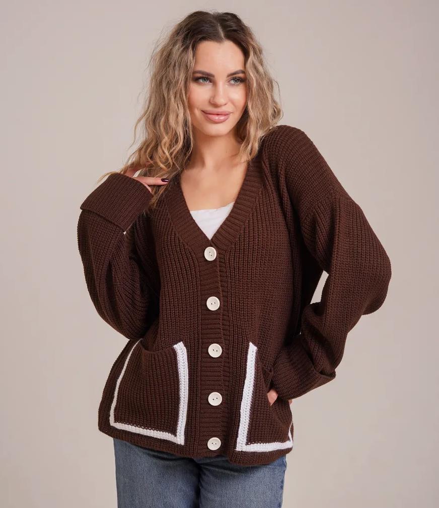 Damen Grobstrick-Cardigan mit praktischen Taschen und modernen Knöpfen Drune