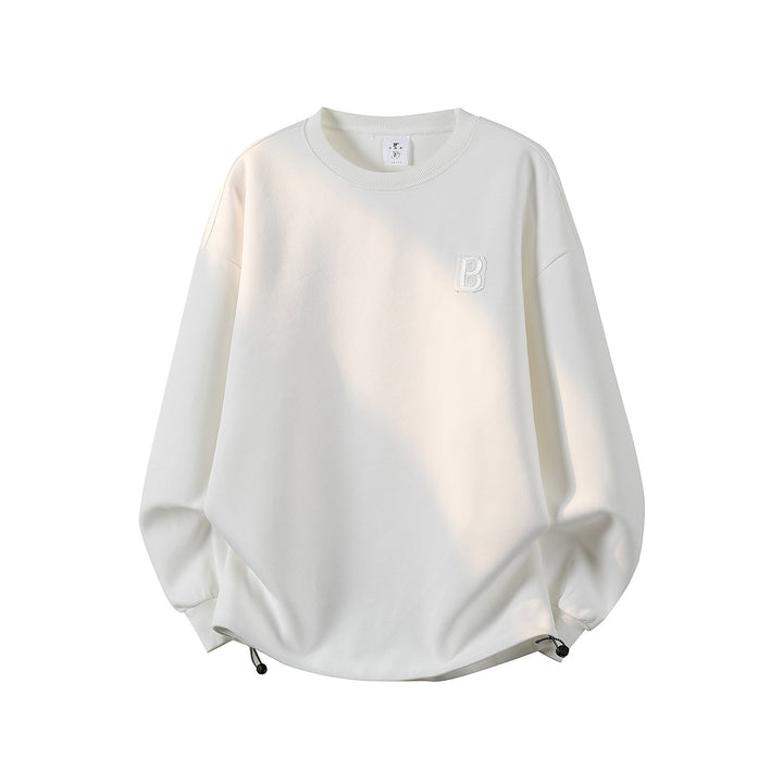 Damen Oversize-Sweatshirt mit gesticktem Schriftzug, abgerundetem Saum & überschnittener Schulter Drune
