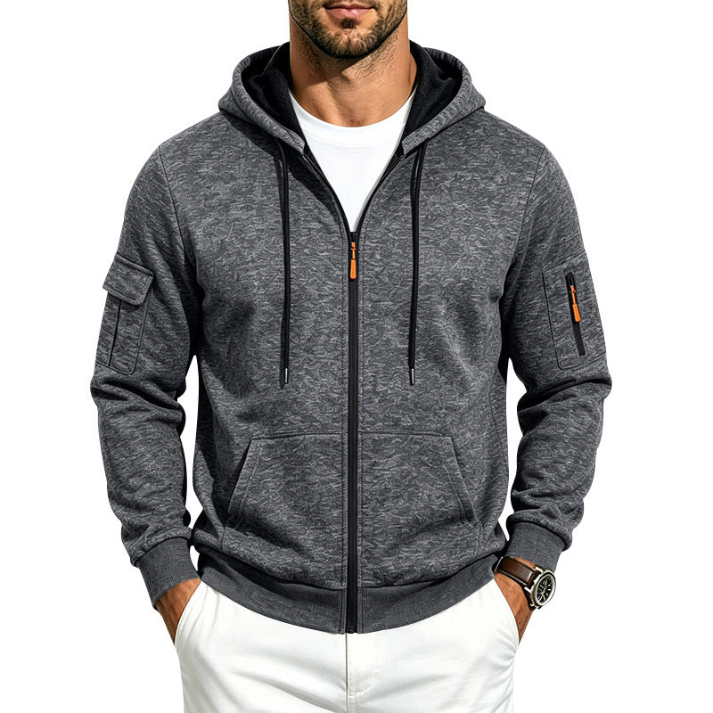 Herren Kapuzen-Sweatjacke mit Reißverschluss und Ärmel-Tasche Drune