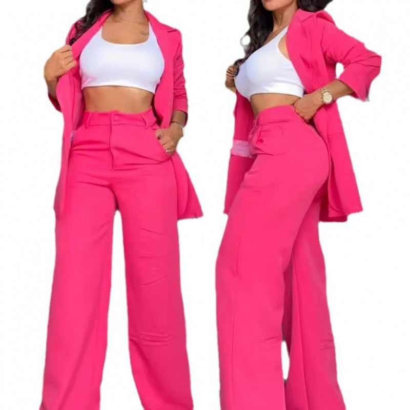 Damen Elegantes Zweiteiler-Set mit weitem Hosenbein und tailliertem Blazer Drune