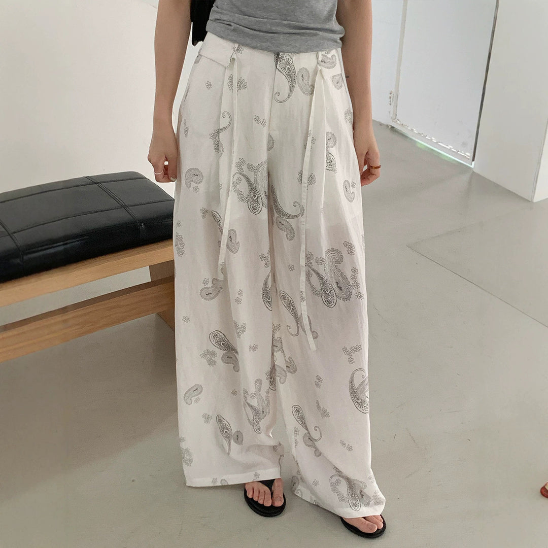 Damen Weite Leinenhose mit Paisleymuster Drune