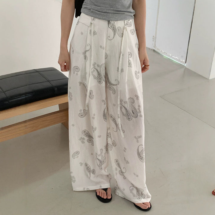 Damen Weite Leinenhose mit Paisleymuster Drune