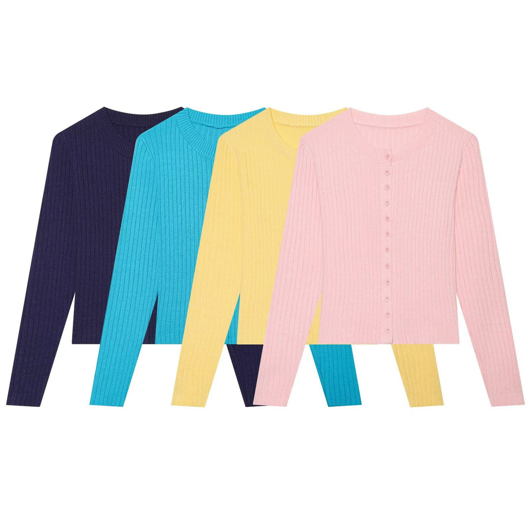 Damen Figurbetonte Feinstrick-Cardigan mit durchgehender Knopfleiste und Rundhalsausschnitt Drune