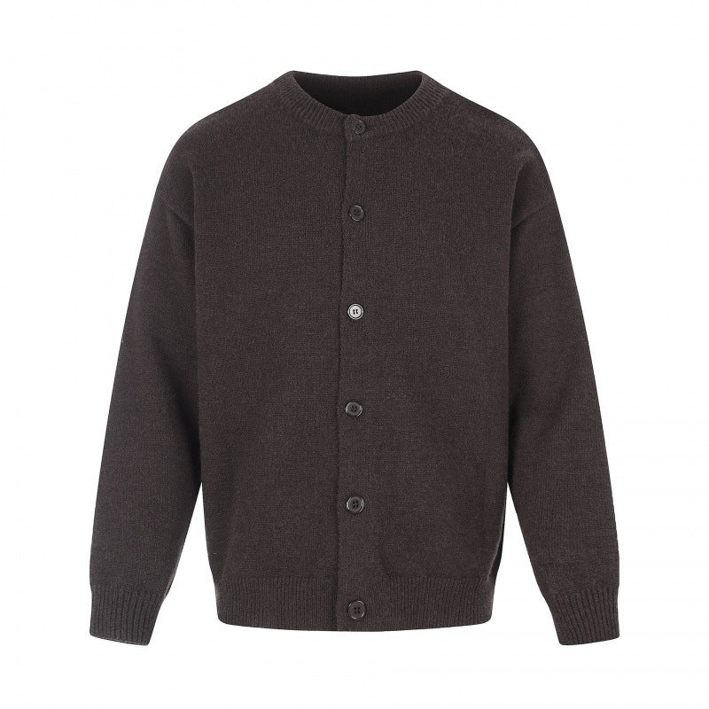Unisex Boxy-Strickcardigan mit Rundhalsausschnitt und durchgehender Knopfleiste Drune