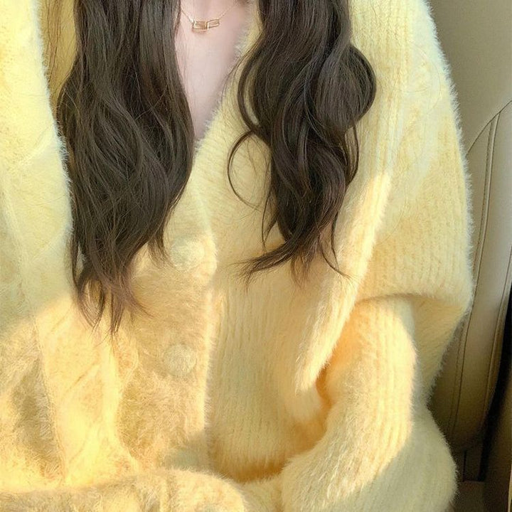 Damen kuschelige Strickjacke mit Knopfdetails und voluminösen Ärmeln Drune