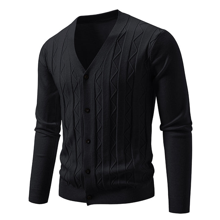 Herren Feinstrick-Cardigan mit V‑Ausschnitt, Zickzack‑Relief und Knopfleiste Drune