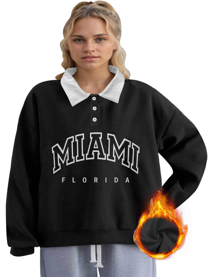 Damen Oversized College-Sweatshirt mit Polokragen und wärmender Fleece-Innenseite Drune