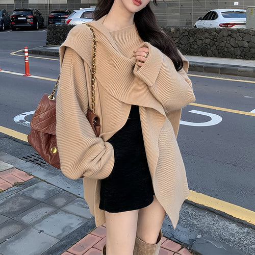 Damen Grobstrickpullover mit asymmetrischem Schnitt und voluminösen Ärmeln Drune