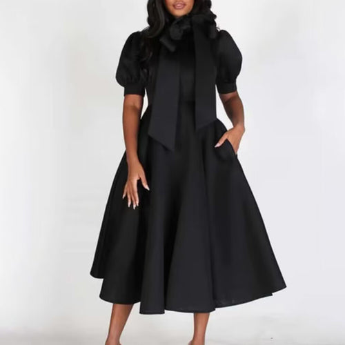 Damen Ballonkleid mit eleganter Schleifenverarbeitung und Taschen Drune