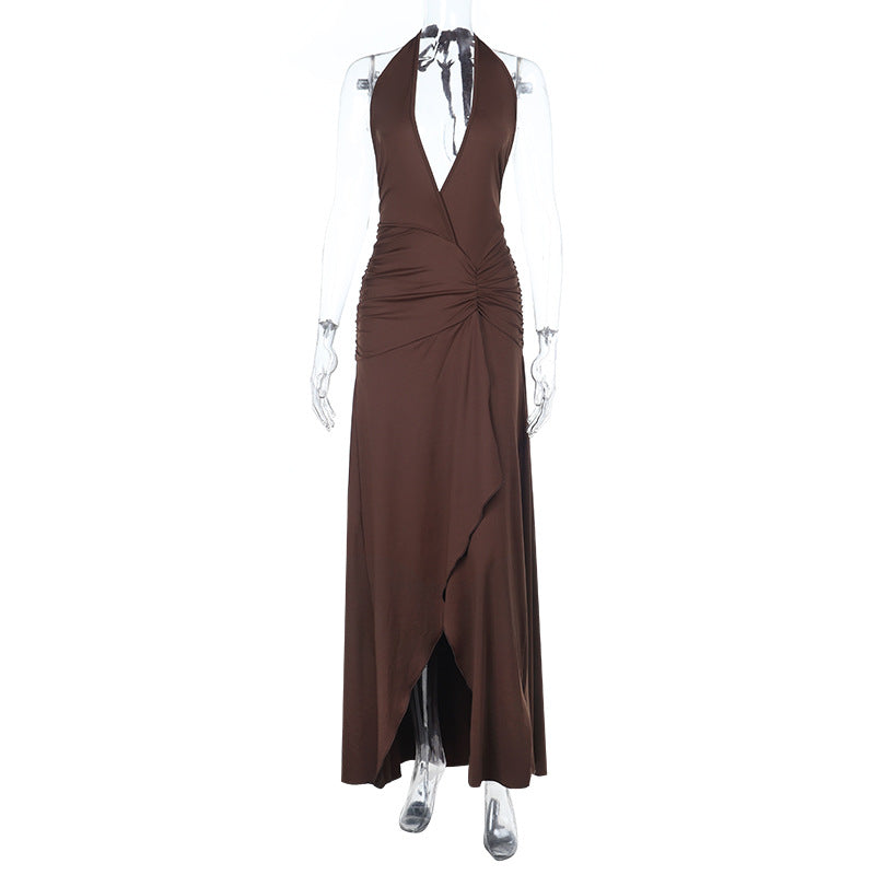 Damen elegantes Wickelkleid mit tiefem V-Ausschnitt und asymmetrischem Rock Drune