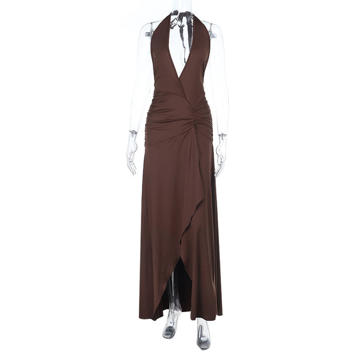 Damen elegantes Wickelkleid mit tiefem V-Ausschnitt und asymmetrischem Rock Drune