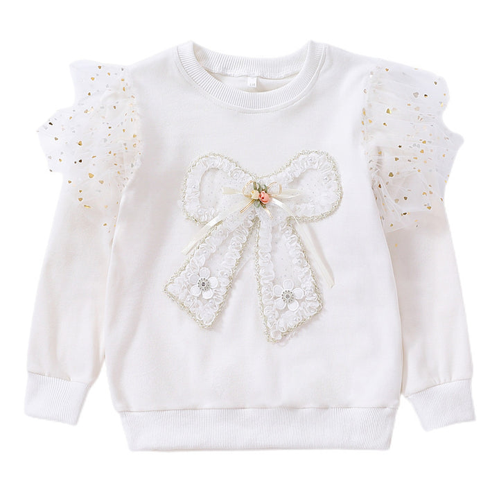 Mädchen modisches Sweatshirt mit transparenten Puffärmeln und Schleifendetail Drune