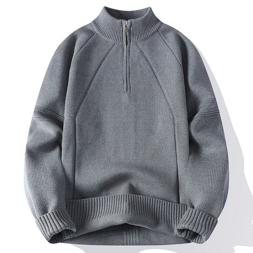 Unisex Oversize-Halbzip-Strickpullover mit Stehkragen und gerippten Bündchen Drune
