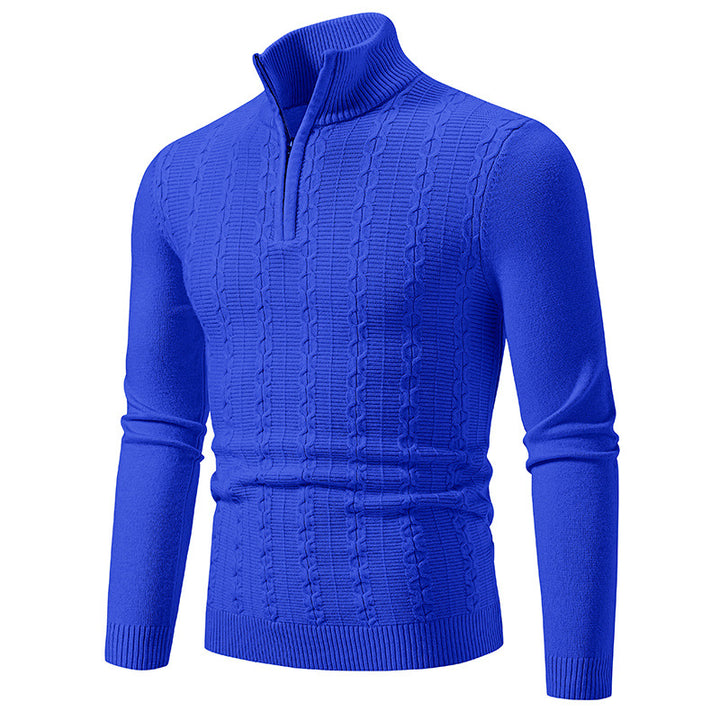 Herren Schmaler Halbzip-Zopfmuster-Pullover mit Thermo-Feinstrick und Rippsaum Drune