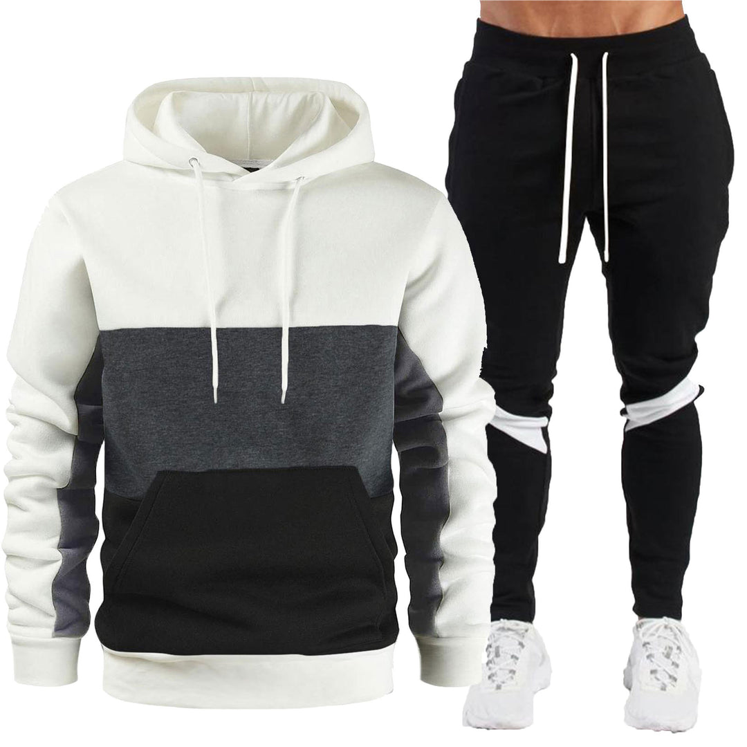 Herren nan sportives Hoodie- und Jogginghose-Set mit Kontrastblenden, Kängurutasche, elastischem Bund und schmal zulaufendem Bein Drune