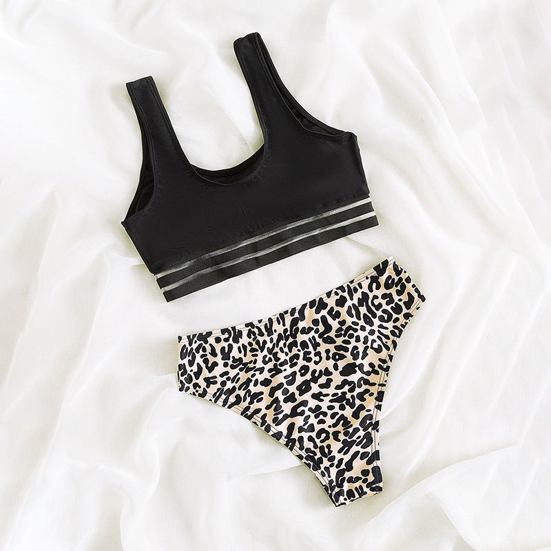 Damen Sport-Bikini-Set mit stylischem Leo-Muster und elastischen Trägern Drune
