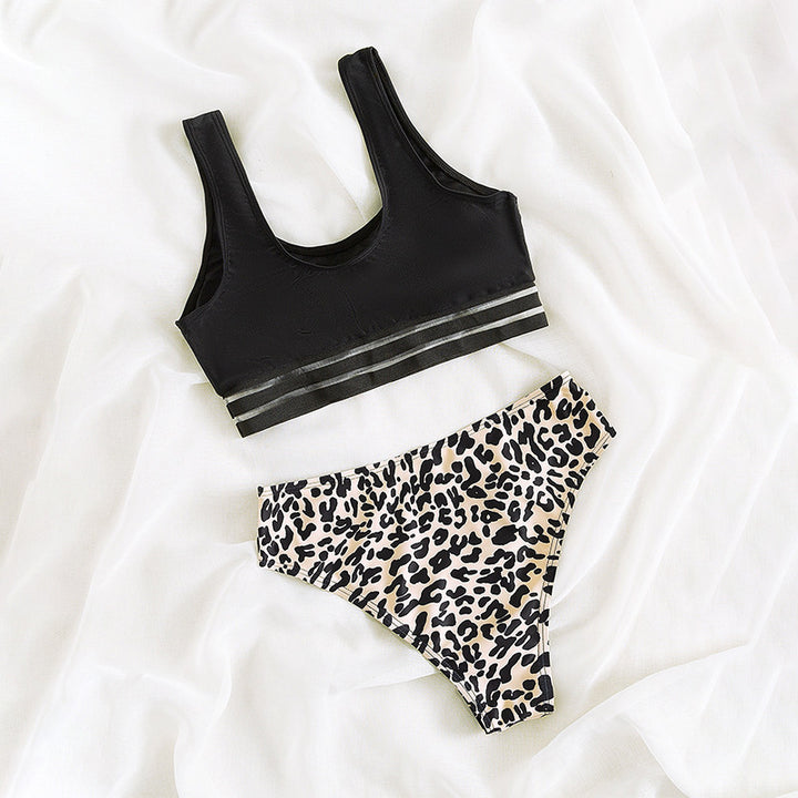 Damen Sport-Bikini-Set mit stylischem Leo-Muster und elastischen Trägern Drune