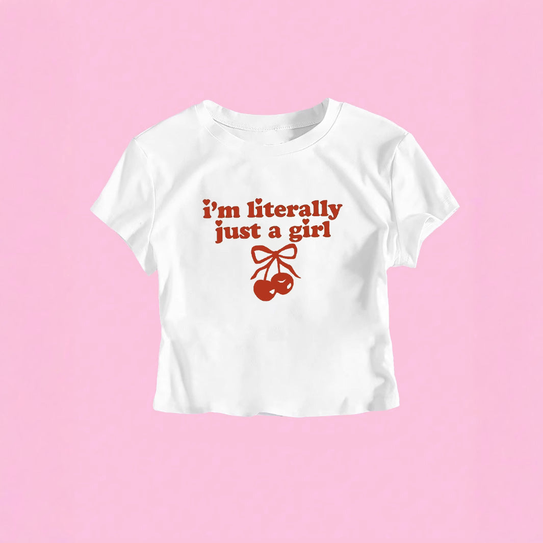 Damen Crop-T-Shirt mit frechem Kirschmotiv und verspielt künstlerischem Design Drune