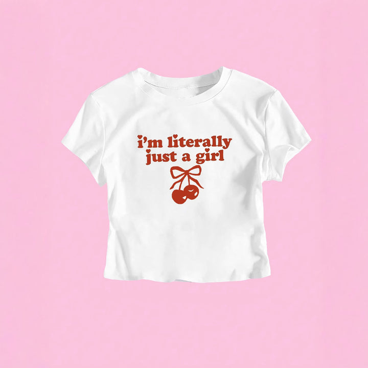 Damen Crop-T-Shirt mit frechem Kirschmotiv und verspielt künstlerischem Design Drune