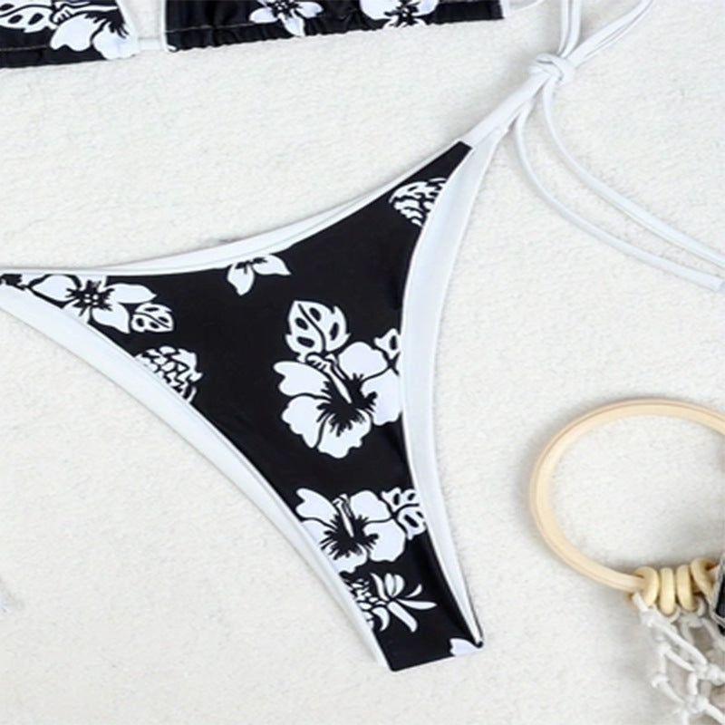 Damen Triangel-Bikini mit floralem Design und verspielten Binde-Trägern Drune