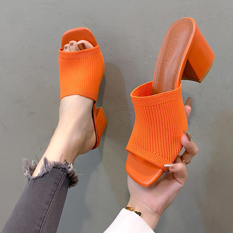 Damen Strick‑Mule mit offenem Zehenbereich und mittelhohem Blockabsatz Drune