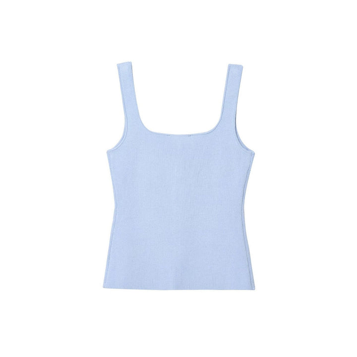 Femme Quadrat-Ausschnitt Knopf-Oben Tank Top Drune