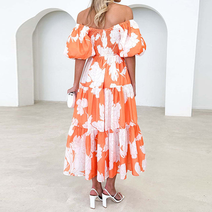 Damen Maxikleid mit voluminösen Puffärmeln und floralem Design Drune