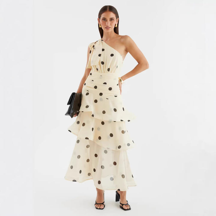 Damen Maxikleid mit asymmetrischem Schulterdesign und voluminösem Rock Drune