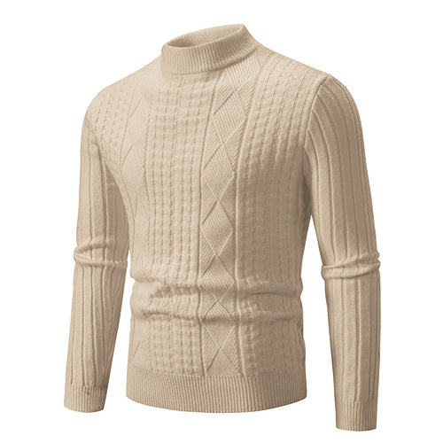 Herren Feiner Mockneck-Pullover mit Zopf- und Waffelstruktur körpernaher Passform Drune