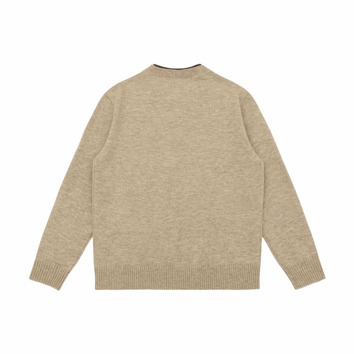 Unisex Grobgestrickter Pullover mit V-Notch Ausschnitt und kontrastierter Innenblende Drune
