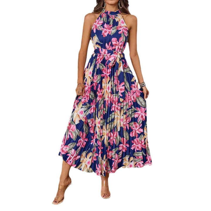 Damen Maxikleid mit detaillierter Plisseeverarbeitung und schickem Bindegürtel Drune