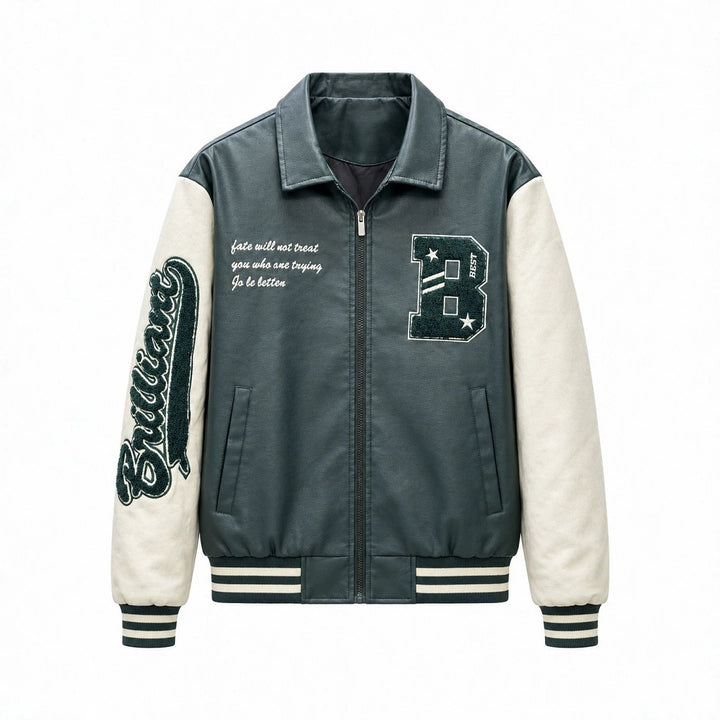 Herren Letterman-Jacke im Retrostil mit Kunstlederkörper und Wildlederärmeln Drune